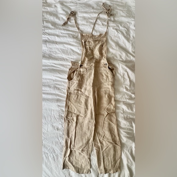 Free People Tan Linen Tie String Overalls [Sz. XS] - Picture 1 of 6